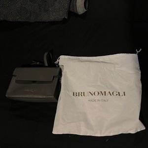 BRUNO MAGLI Charcoal Leather Flap Leather Crossbody Bag Made in Italy